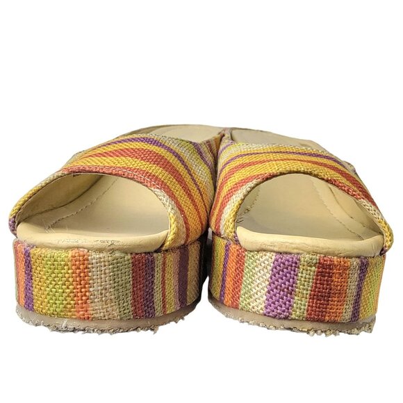 Rainbow Stripe Bohemian Shoes Women 8.5 CL Laundry Boho Wedge Sandals 39 Spring - Picture 10 of 14